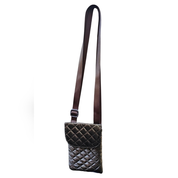 Chico's Handbags - Chico's - Small Metallic Bronze Quilted Crossbody w/ 3 Pockets Adjustable Strap